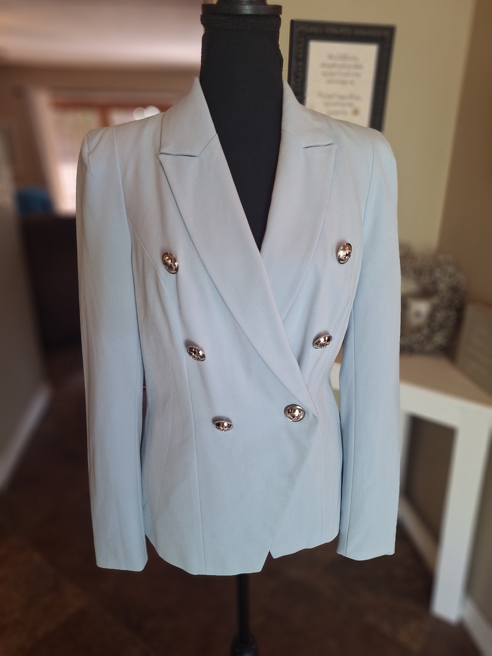 Double-Breasted Light Blue Women's Blazer Jacket 4 Small